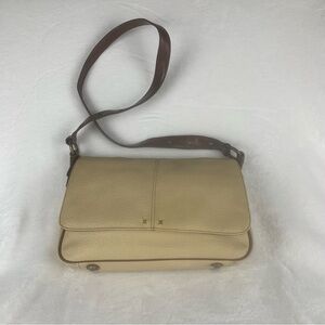 Liz Claiborne Faux Leather Shoulder Bag Cream Pebble‎ Look Tan Piping Shoulder